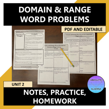Preview of Domain and Range Word Problems Notes Practice Homework Editable U2