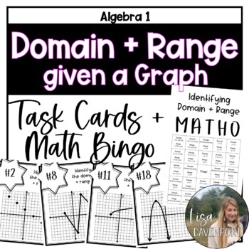 Preview of Domain and Range from a Graph - Algebra 1 Task Cards and Math Bingo