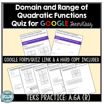Preview of Domain and Range of Quadratic Functions Quiz for Google Form/Quiz
