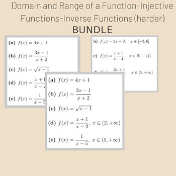 Preview of Domain and Range of a Function -Injective Functions-Inverse Functions (harder) B