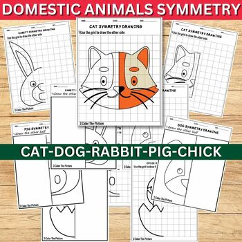 Preview of Domestic Animals Symmetry Drawing Activity- 2 Levels