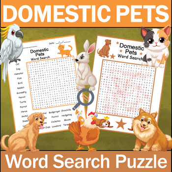 Preview of Domestic Pets Word Search Puzzle Fun Vocabulary and Worksheet Activity