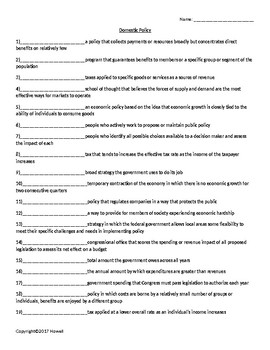 Domestic Policy Quiz or Worksheet for American Government TpT