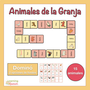 Preview of Dominó de los Animales de la Granja | Farm Animal dominoes in Spanish | Game