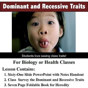 Preview of Hereditary Traits - Dominant and Recessive - Class Survey, Notes, and Foldable