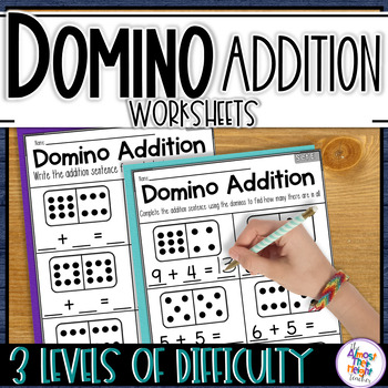 Preview of Domino Addition Worksheets - 3 levels of addition within 10 and 20 - easy prep