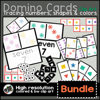 Preview of Domino Cards Bundle Tracing Numbers Counting Shapes Snowflakes Colors Clip Art