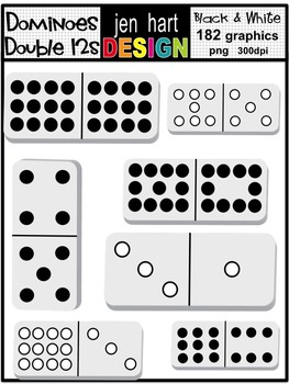 Veilig controller Of anders Dominoes Clip Art Double 12s {Black and White} by Jen Hart Design