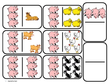 Domino Math with Farm Animal Theme/Matching/One to One Correspondence for  Autism