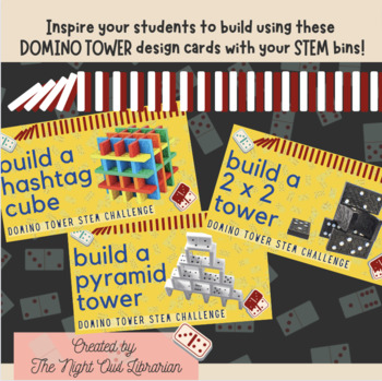 Preview of Domino Tower Structures STEM BIN Challenge Cards for Maker Space