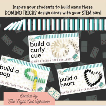 Preview of Domino Tumble Tricks STEM BIN Challenge Cards for Maker Space