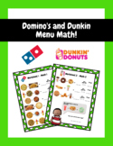 Domino's and Dunkin' Donuts Menu Math Activity / WORKSHEETS