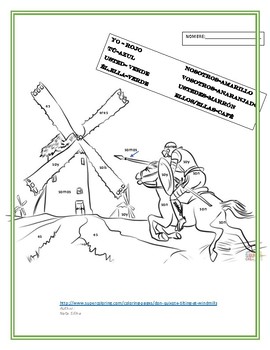 Preview of Don Quijote Color by Ser Conjugation and Translation with fill-ins