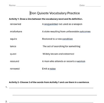 Preview of Don Quixote Vocabulary Activity
