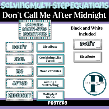 Preview of Don't Call Me After Midnight Poster - Solving Multi-Step Equations - Blue