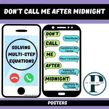 Preview of Don't Call Me After Midnight Solving Multi-Step Equations Poster Fun Cell Phone