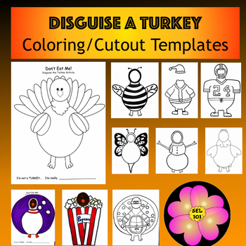 Preview of Don't Eat Me! Disguise the Turkey (Coloring/Cutout Template)
