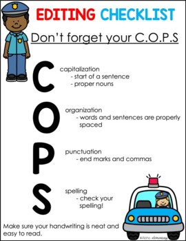 Don't Forget Your COPS. Editing Checklist Freebie by Aloha Elementary