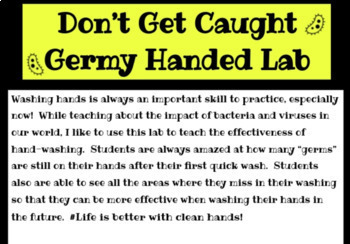 Preview of Don’t Get Caught Germy Handed Lab - Germ Glo Hand Washing Lab