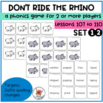 Preview of Don't Ride the Rhino! | Phonics Card Game | UFLI Inspired | Lessons 107 to 110