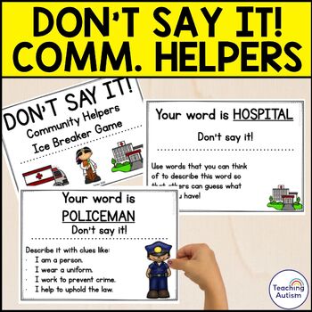 Preview of Don't Say It Community Helpers Ice Breaker Game | Community Helpers Vocabulary