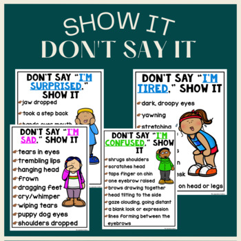 Preview of Don't Say It, SHOW It! Posters, Practice Sheets +PLUS Mini Poster Cards!