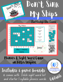 Preview of Don't Sink My Ships (Battleship-style): Phonics and Sight Word Game