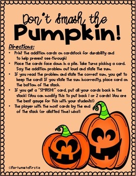 Don't Smash the Pumpkin! Math Addition Game by Fortunate Firstie