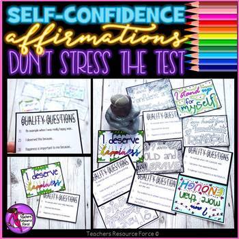 Preview of Don't Stress the Test: Self-confidence coloring affirmation cards for stress