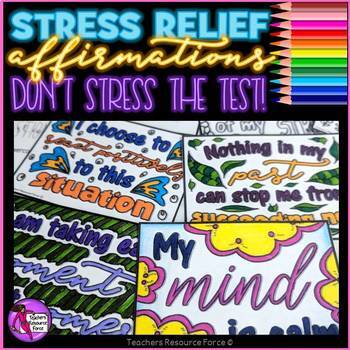 Preview of Don't Stress the Test stress relief coloring affirmation cards
