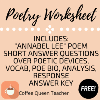 Preview of "Annabel Lee" Poetry Worksheet