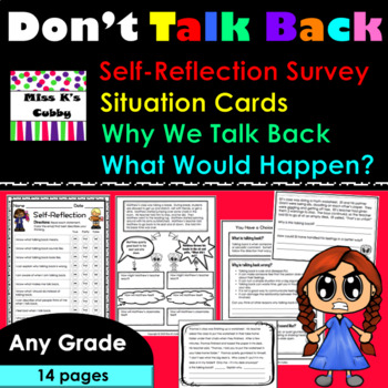 Preview of Don't Talk Back/Disrespect no prep activities, self-reflection, situation cards