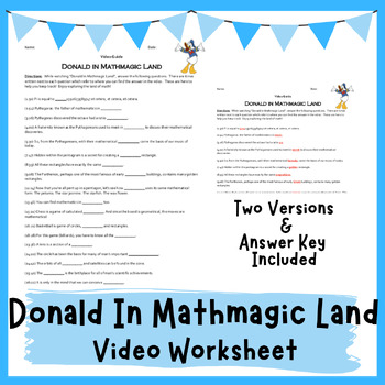Preview of Donald in Mathmagic Land Video Worksheet