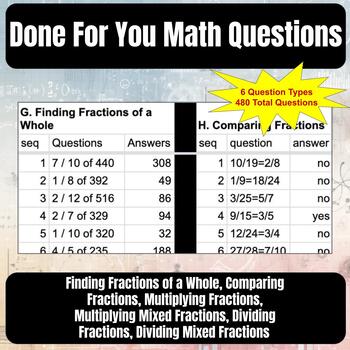 Preview of Done For You Fractions Set 3a Questions - 6 Question Types - 80 Questions Each