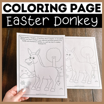 Preview of Donkey Coloring Page for Palm Sunday Easter