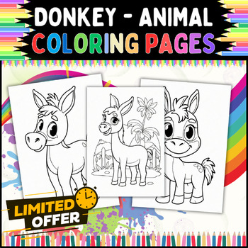 Preview of Donkey Coloring Pages: Fram Animal For Classroom, Preschool, Grades 1st-5th