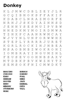 Donkey Word Search and Color by Steven s Social Studies TPT