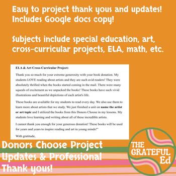 Preview of Donors Choose Thank You & Updates ELA Art Special Education Projects & More!
