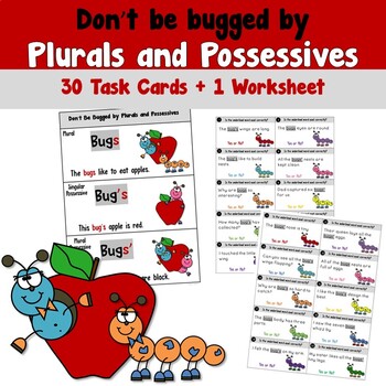 Preview of Plurals and Possessives Task Cards Bug Theme