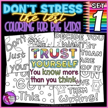 Preview of Stress Management Relief Coloring Pages / Posters: Don't Stress The Test 1