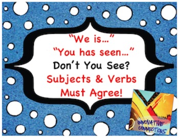 Preview of Don't You See Subjects & Verbs Must Agree? 216 Cards-Sentence Parts!