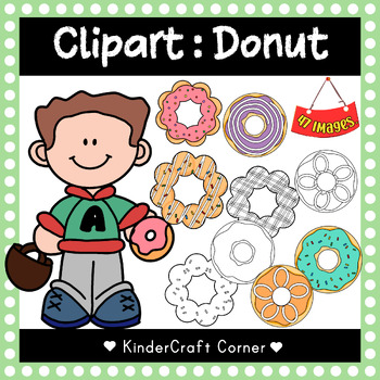 Preview of Donut Clipart - 47 Images (13 Black & White, 28 Colors, 2 Kids)