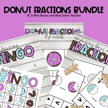 Preview of Donut Fractions Bingo Clip Cards Activity Bundle