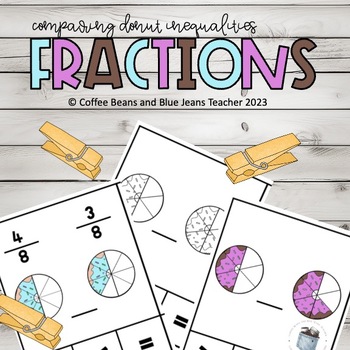 Preview of Donut Fractions Compare Inequalities Task Clip Cards