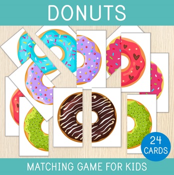 Preview of Donut Matching Game, Match The Donuts Halves, Symmetry Puzzles, Visual Skills