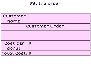 Preview of Donut Order Form: Vocational File Folder Activity