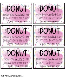 Preview of Donut Tag Editable Back to School