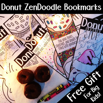 Preview of FREE Donut Zen Doodle Bookmarks, Christmas Gift Printable