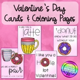 Donut and Coffee Valentine's Day Cards and Coloring Pages