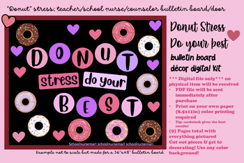 Preview of Donut stress bulletin board/door decor kit teacher/counselor/school/nurse PDF
